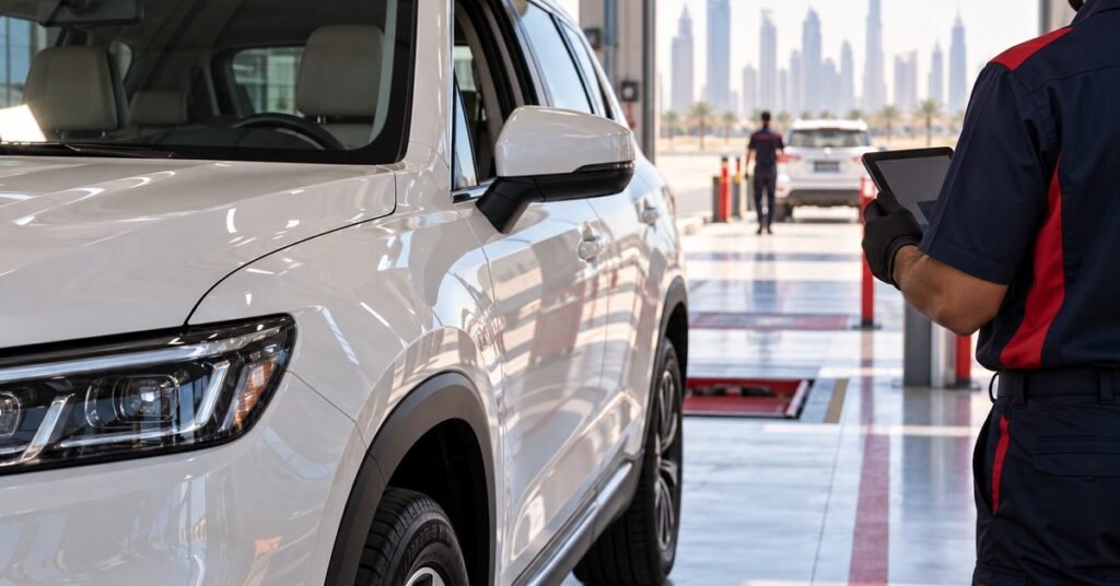 Inspector checking a vehicle's details before import
