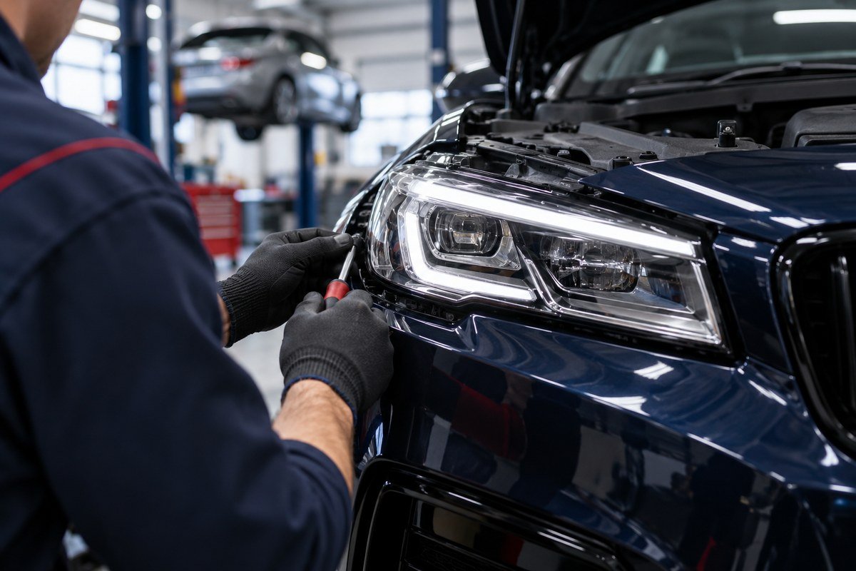 Headlamp adjustment before a UK vehicle test