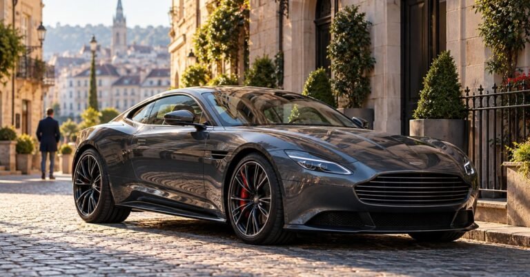 Grand tourer on a European street after delivery